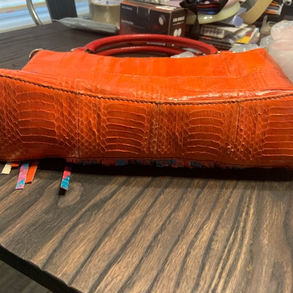 Y2k katherine kwei reptile skin bag Rare spring boho fringe orange blue spring - Picture 10 of 10